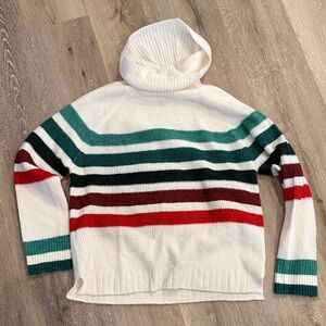 Lou & Grey Cream Multicolor Striped Turtleneck Sweater